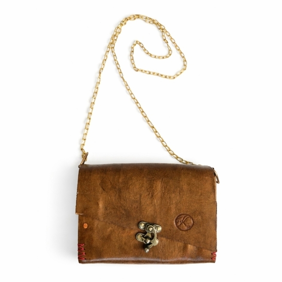 Handmade Handbags - Custom/handmade full grain leather wood crossbody purse golden chain strap